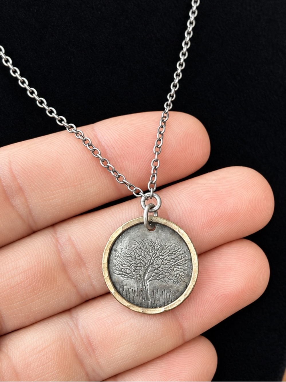 J+I Mighty Oak Necklace Sterling Silver 14K Gold Fill Tree Pendant 18”